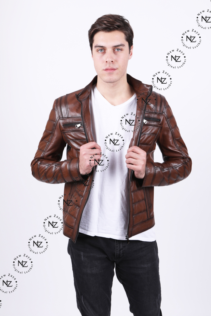 Erkek Açık Kahverengi Deri Mont YS-01